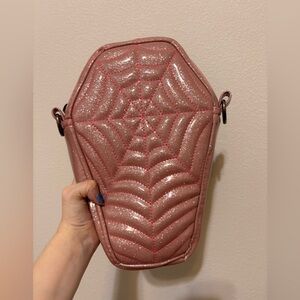 Love Pain and Stitches Pink Coffin Crossbody bag